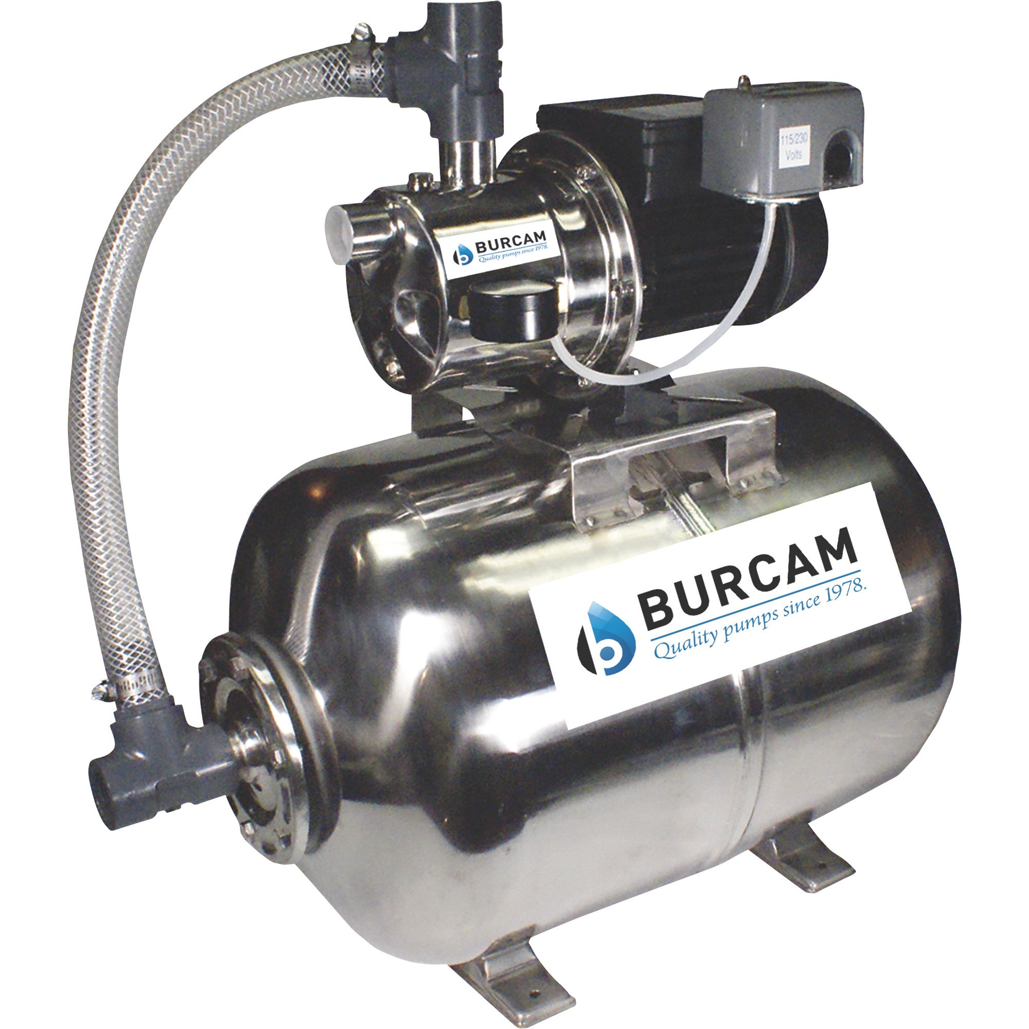 BurCam Shallow Well Jet Water Pump with 16-Gallon Tank — 900 GPH, 3/4 HP, 1in. Ports, Model# 506538SS